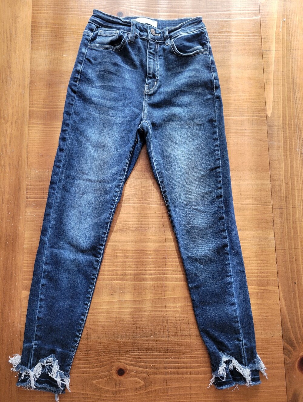Kancan Signature High Rise Stretch Skinny Jeans Fringe Hem Size 26 Inseam 26.5